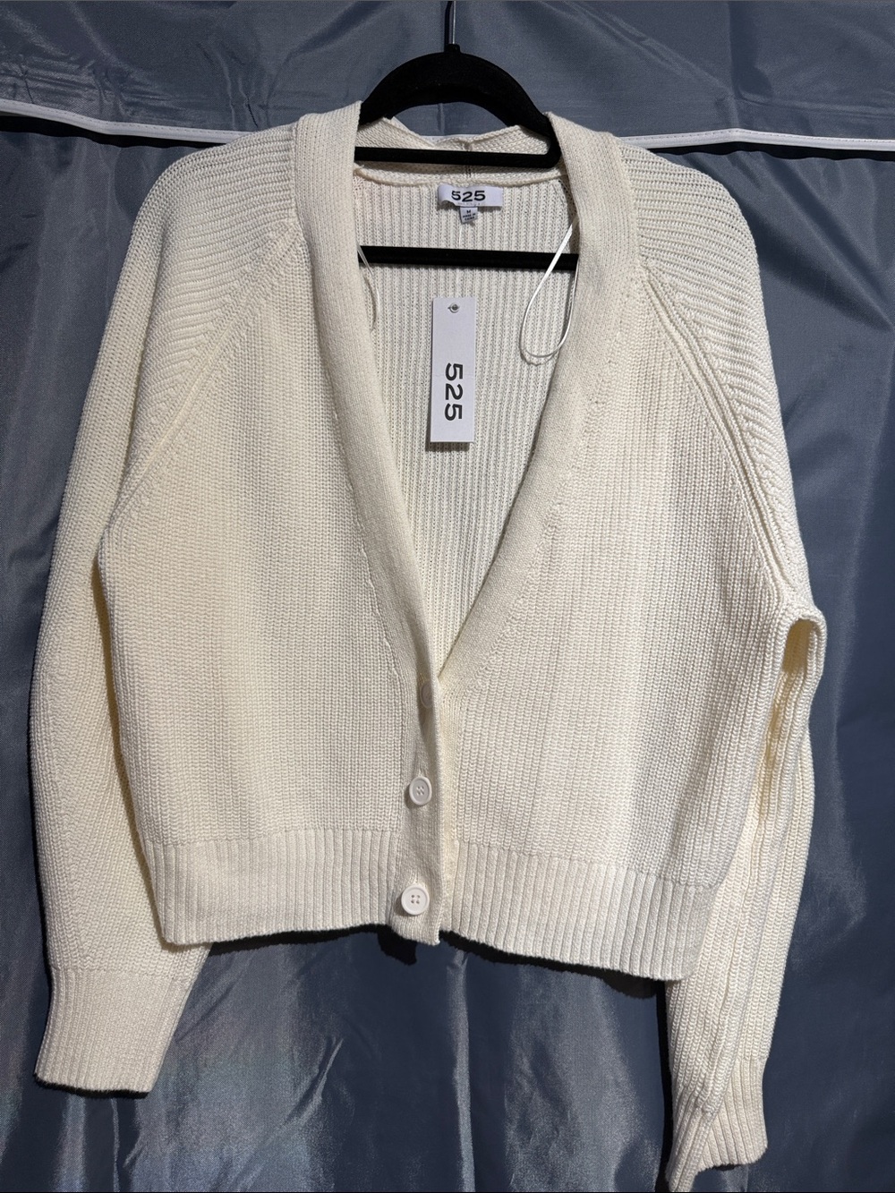 525 America Cream Ribbed V‑Neck Button Front Cardigan
